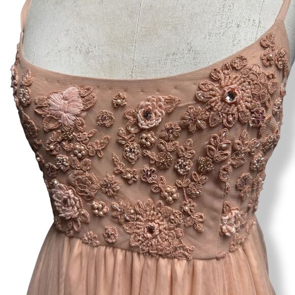 BHLDN Anthropologie New Lacie Gown Dress Peach Tulle Embroidered Beaded Maxi - Picture 4 of 11